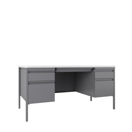 HIRSH Pedestal Desk, 30 in D, 60 in W, 29.5 in H, Platinum / White, Steel 22655